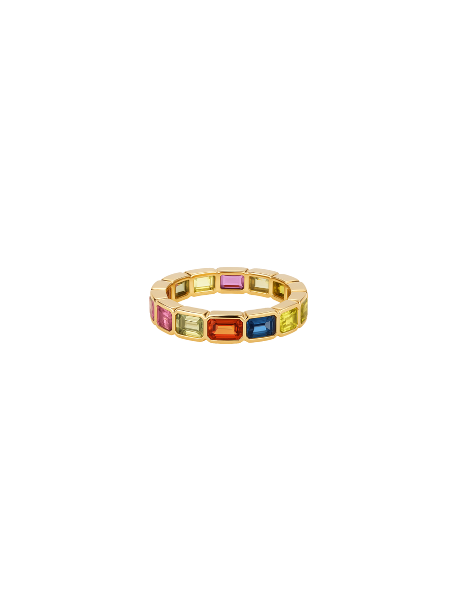 4.11ct Multi Gemstone 18K Gold Eternity Ring