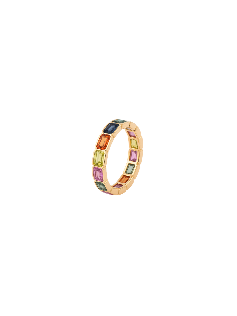4.11ct Multi Gemstone 18K Gold Eternity Ring