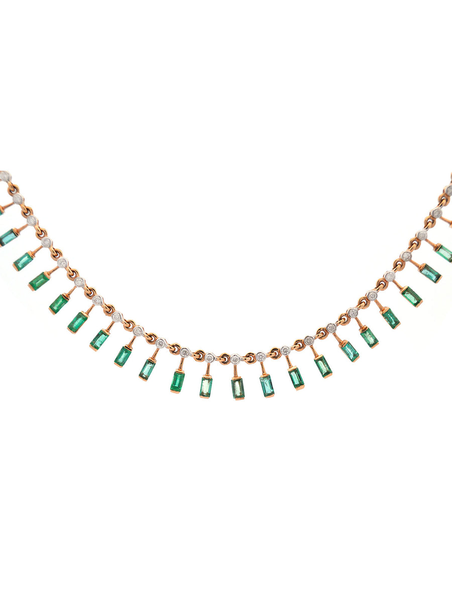 3.80ct Diamond Emerald 14K Gold Floating Necklace
