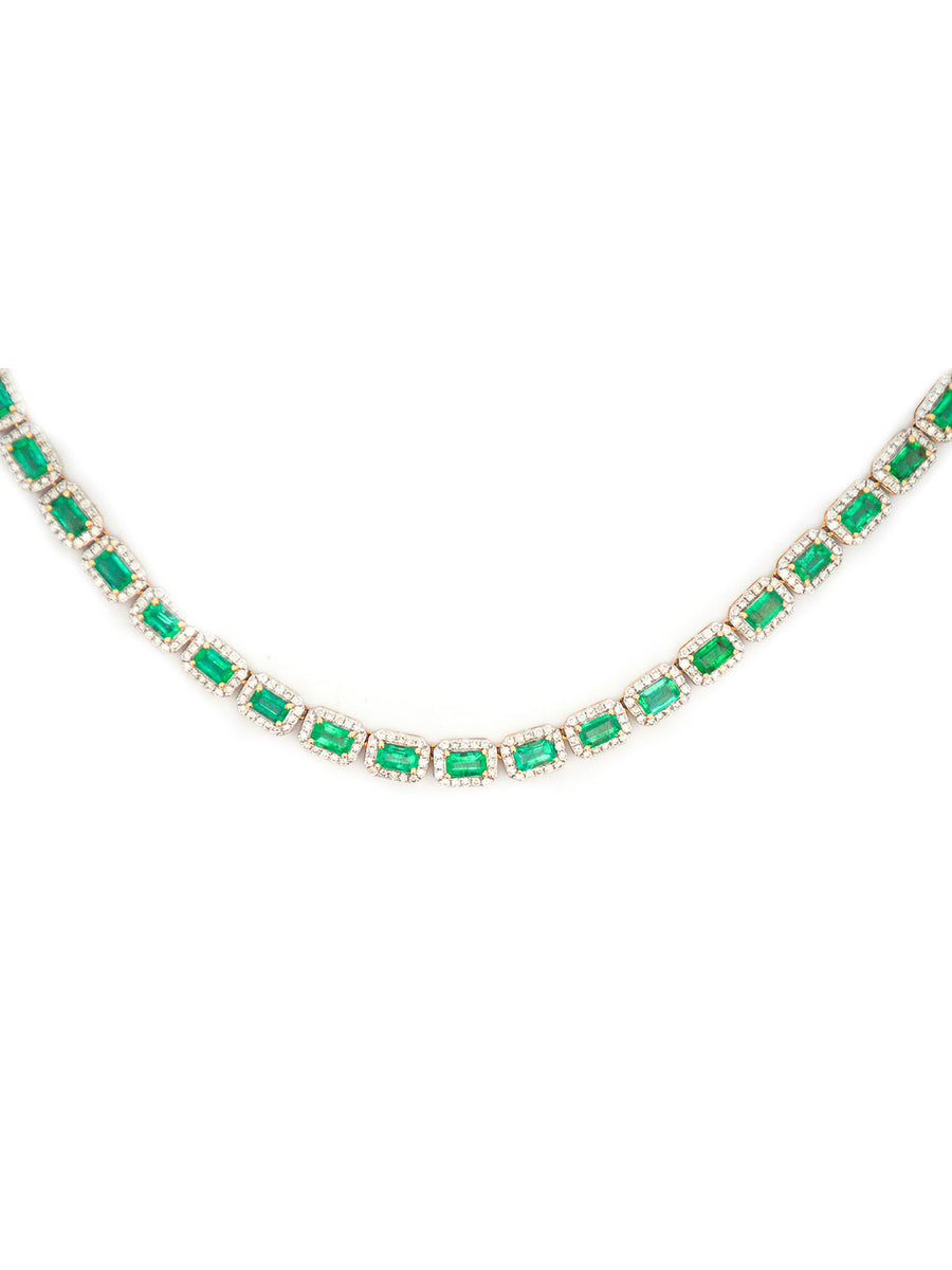 10.11ct Diamond Emerald 14K Gold Chocker Necklace