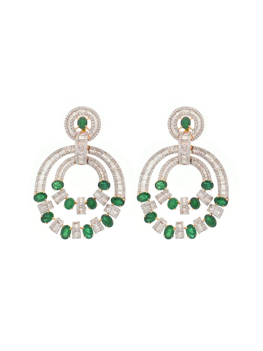 16.92ct Diamond Emerald 14K Gold Statement Earrings