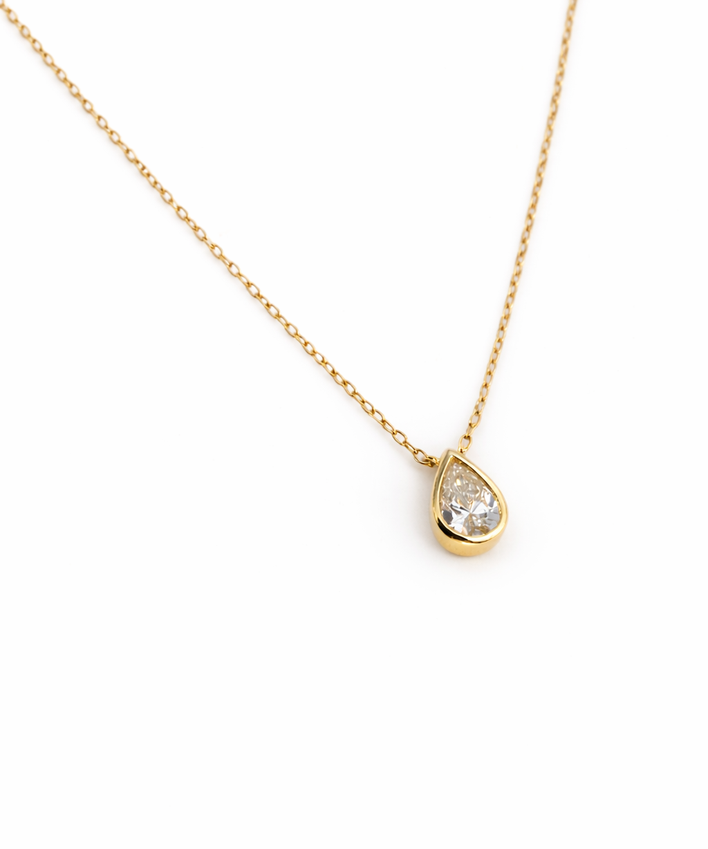 0.50ct Diamond 18K Gold Pear Bezel Necklace