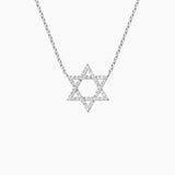 0.06ct Diamond 18K Gold Star of David Pendant Chain Necklace