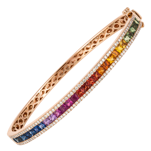 5.03ct Multi Sapphire Diamond 18K Gold Bangle Bracelet
