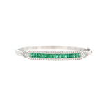 3.60ct Diamond Emerald 14K Gold Vintage Style Bangle Bracelet