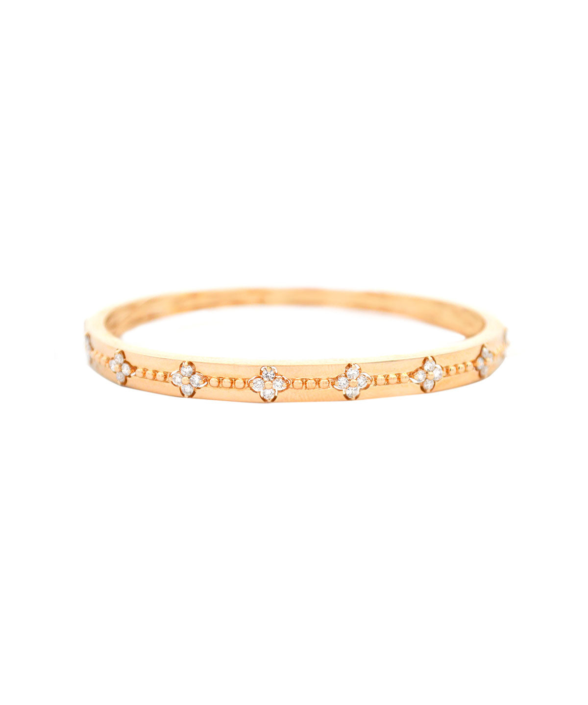 0.70ct Diamond 14K Gold Dainty Flower Bangle Bracelet