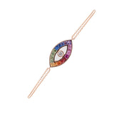 1.68ct Diamond Multi Color Sapphire 18K Gold Evil Eye Chain Bracelet