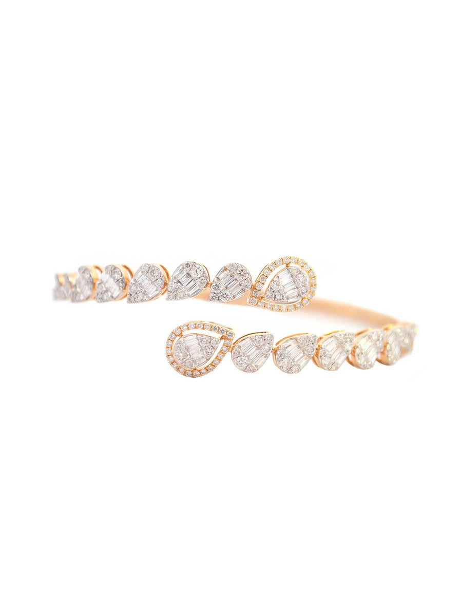2.52ct Diamond 14K Gold Pave Bypass Bangle Bracelet