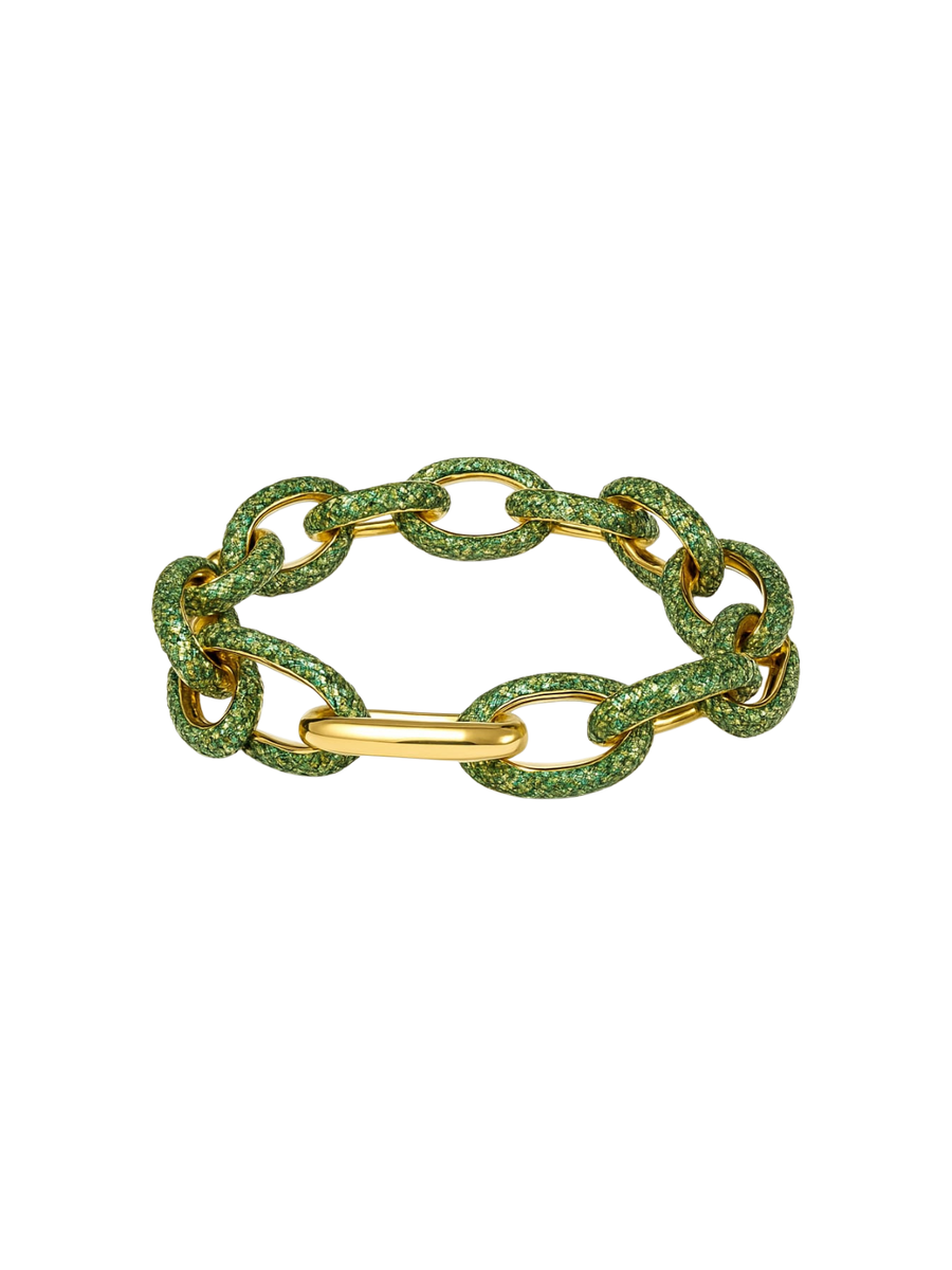 13.44ct Tsavorite 14K Gold Pave Chain Bracelet