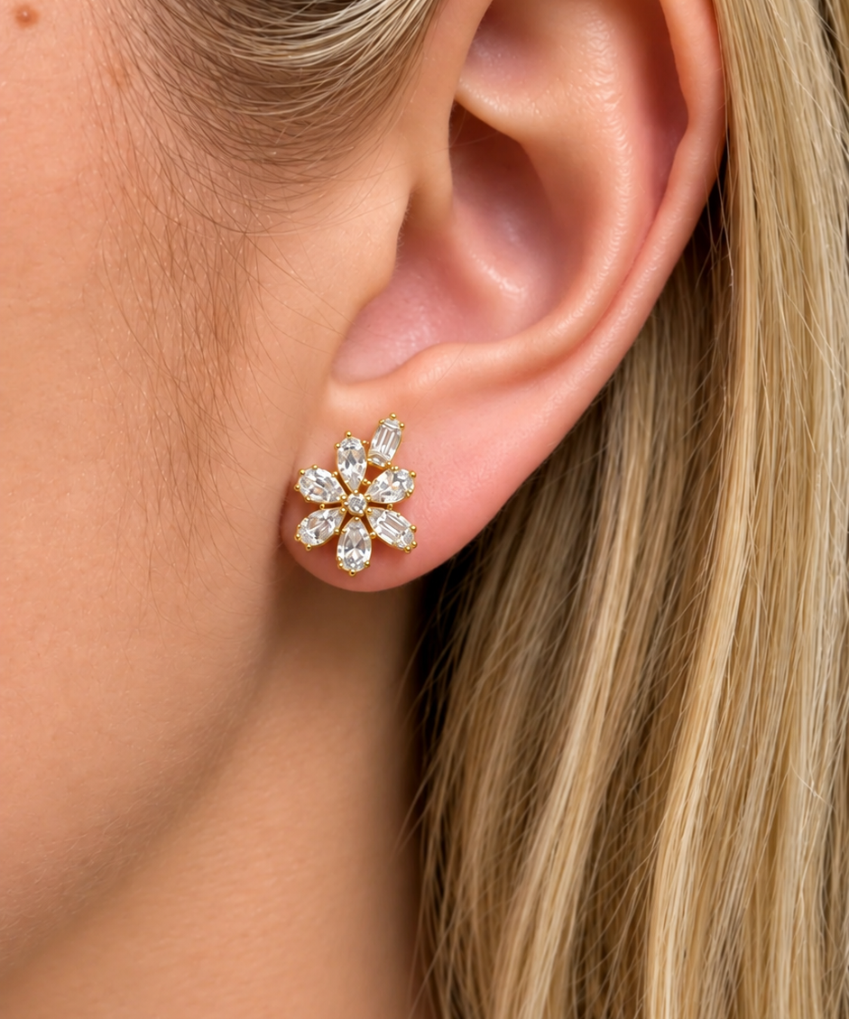0.56ct Diamond 18K Gold Cluster Illusion Leaf Earrings