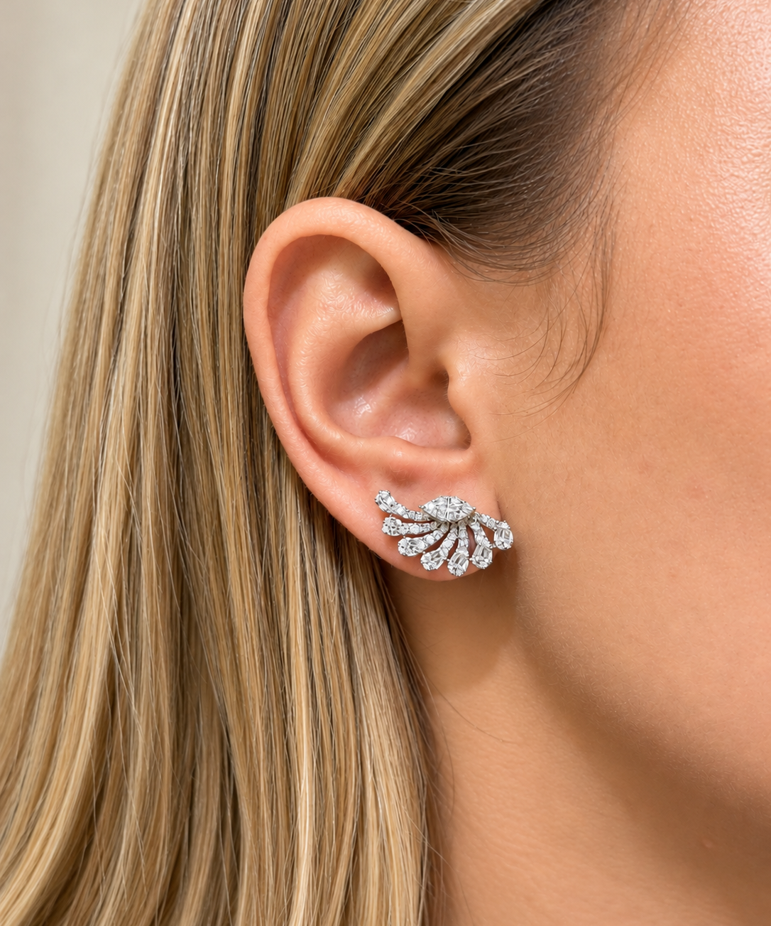 1.19ct Diamond 18K Gold Climber Earrings