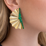 6.93ct Diamond Emerald 18K Gold Fanned Statement Earrings