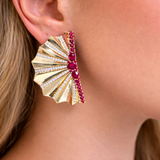 6.58ct Diamond Ruby 14K Gold Fanned Statement Earrings