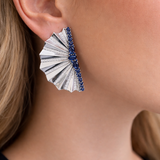 6.58ct Diamond Sapphire 14K Gold Fanned Statement Earrings