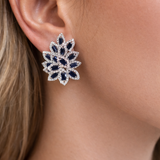 5.84ct Diamond Sapphire 14K Gold Leaf Cluster Earrings