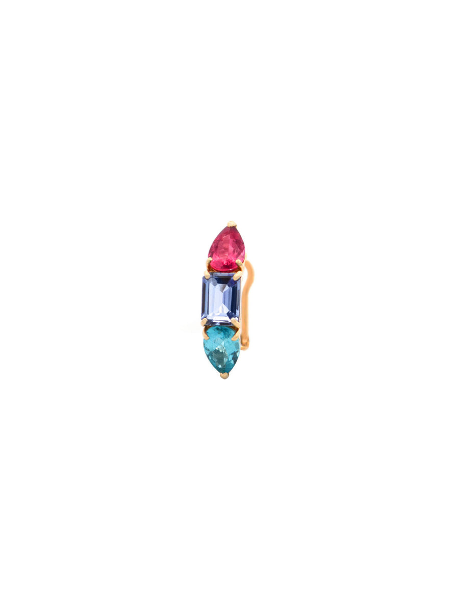 Apatite Tanzanite Rubellite 18K Gold Three Stones Earcuff