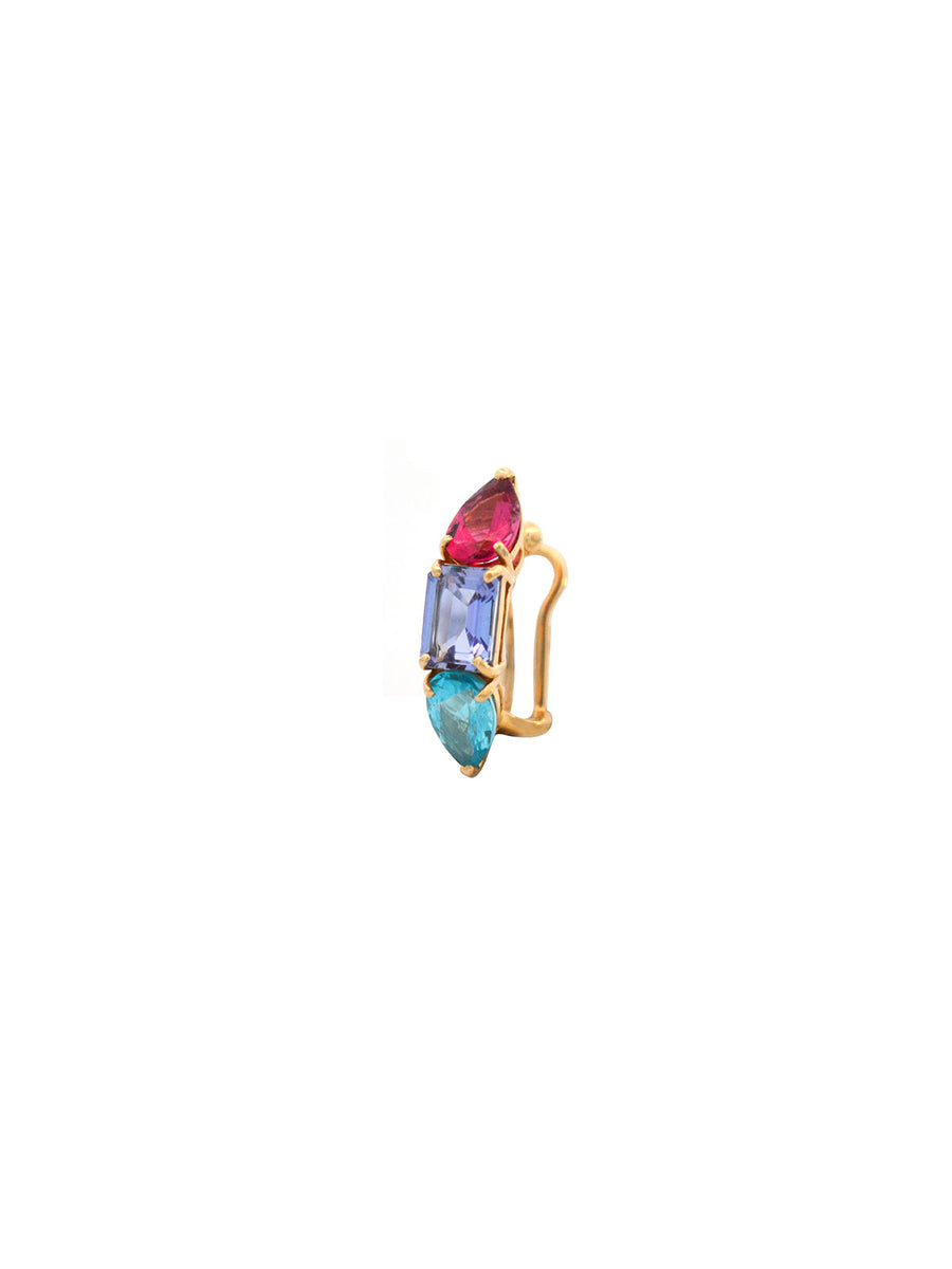 Apatite Tanzanite Rubellite 18K Gold Three Stones Earcuff