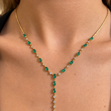 3.35ct Emerald Diamond 14K Gold Marquise Lariat Necklace