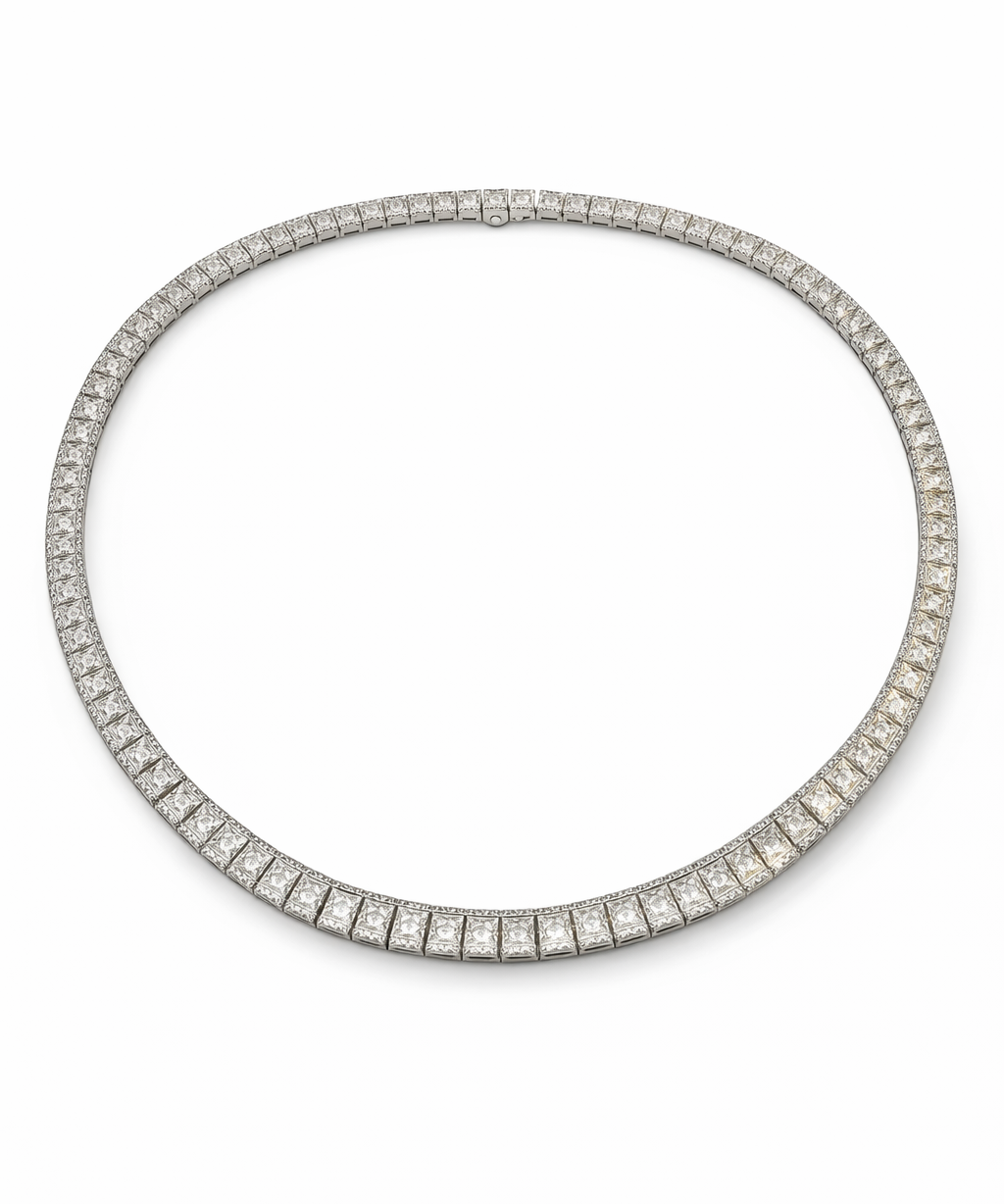 39.00ct Diamond 18K Gold Illusion Set Tennis Necklace