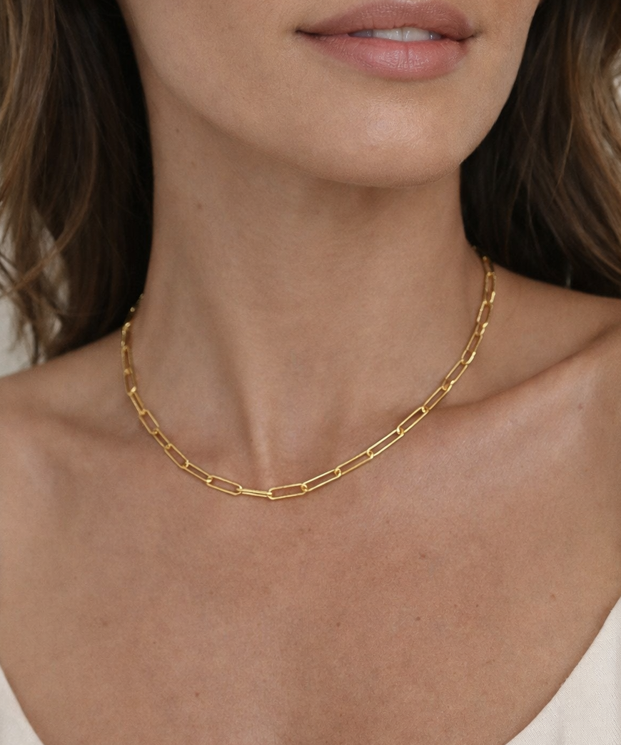 14K Gold Paperclip Chain Necklace
