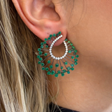 6.04ct Emerald Diamond 18K Gold Pear Halo Earrings