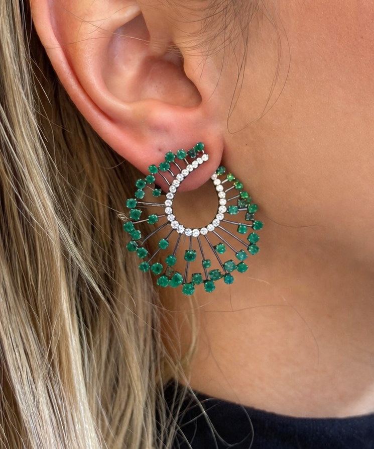 6.04ct Emerald Diamond 18K Gold Pear Halo Earrings