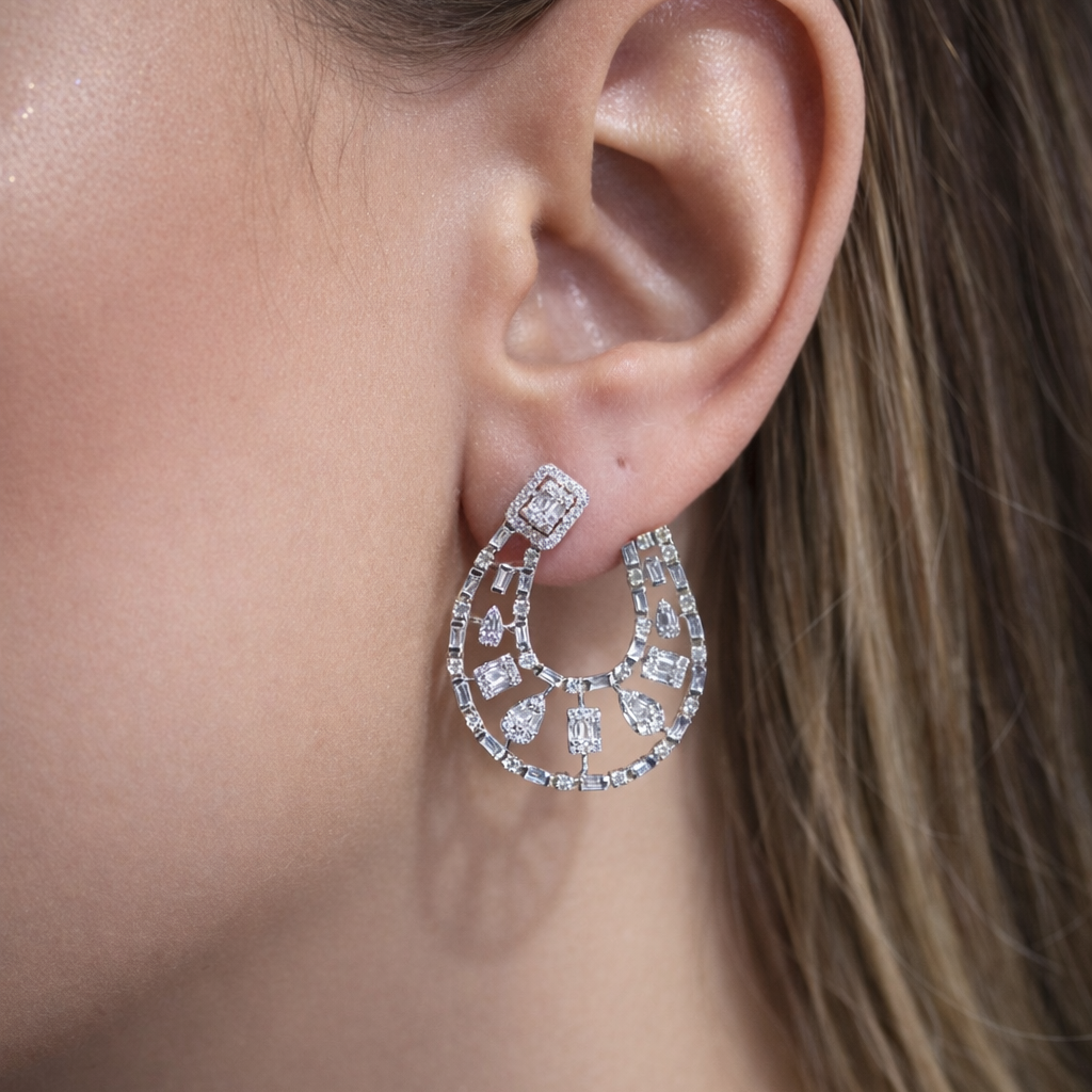 1.97ct Diamond 14K Gold Curved Statement Earrings