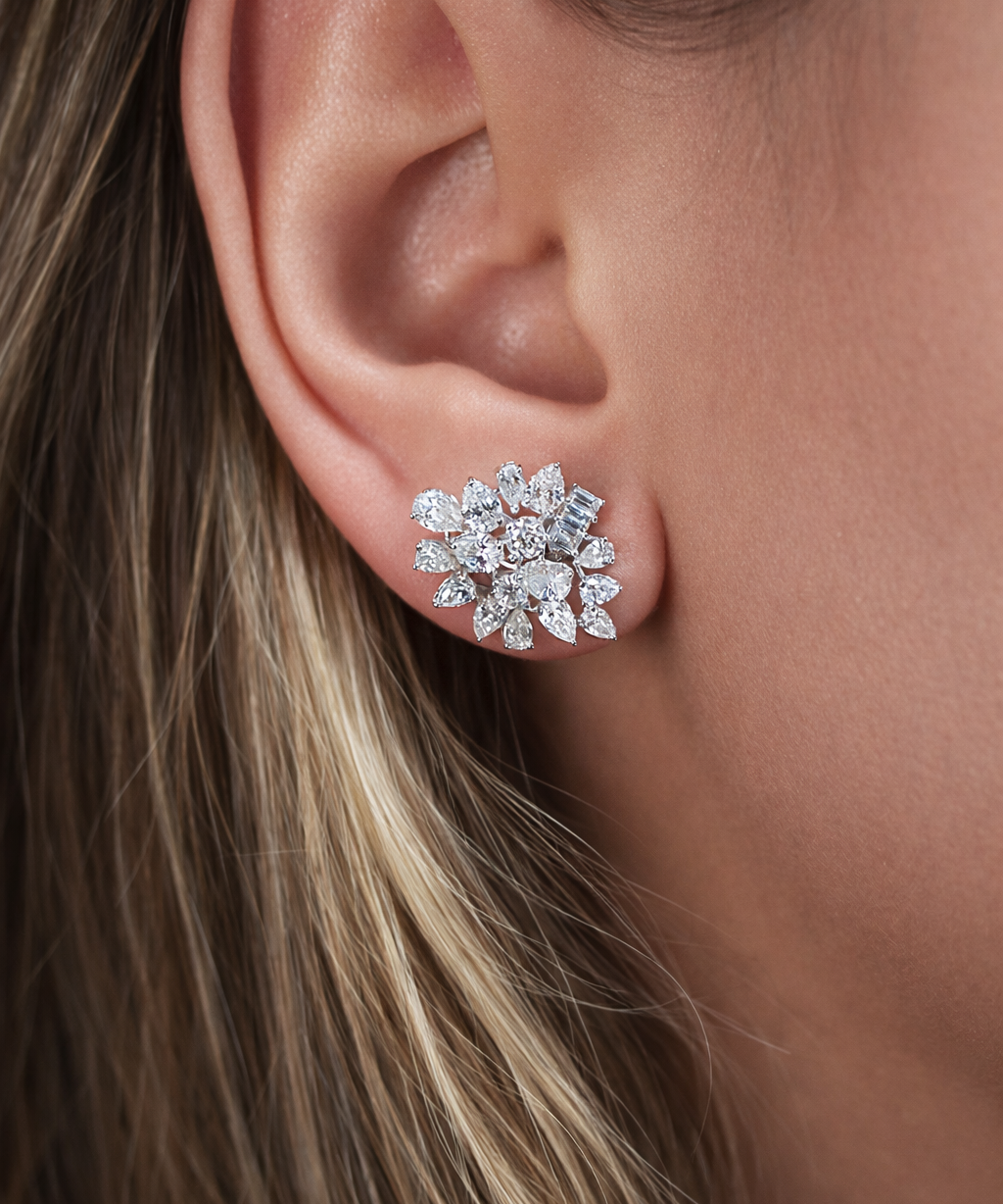 2.96ct Diamond 18K Gold Leaf Cluster Earrings