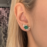 3.56ct Emerald Diamond 18K Gold Leaf Stud Earrings