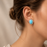10ct Diamond Turquoise 14K Gold Halo Stud Earrings