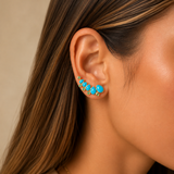 3.64cts Arizona Turquoise Emerald 18K Gold Cluster Earring