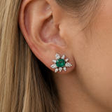 2.46ct Diamond Emerald 18K Gold Cluster Earrings