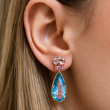 37.88ct Topaz Sapphire Morganite 18K Gold Pear Drop Earrings