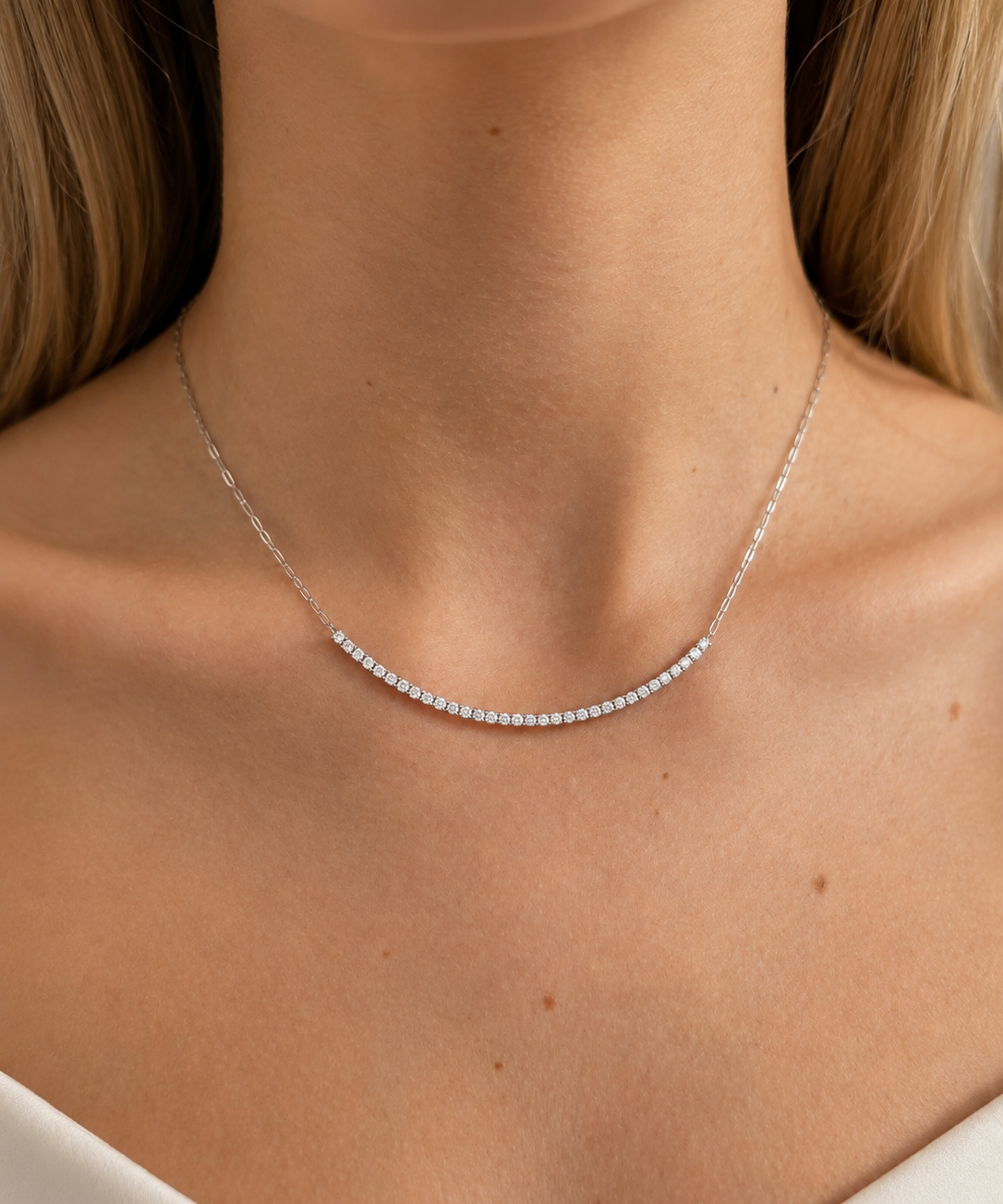 1.00ct Diamond 18K Gold Quarter Tennis Necklace