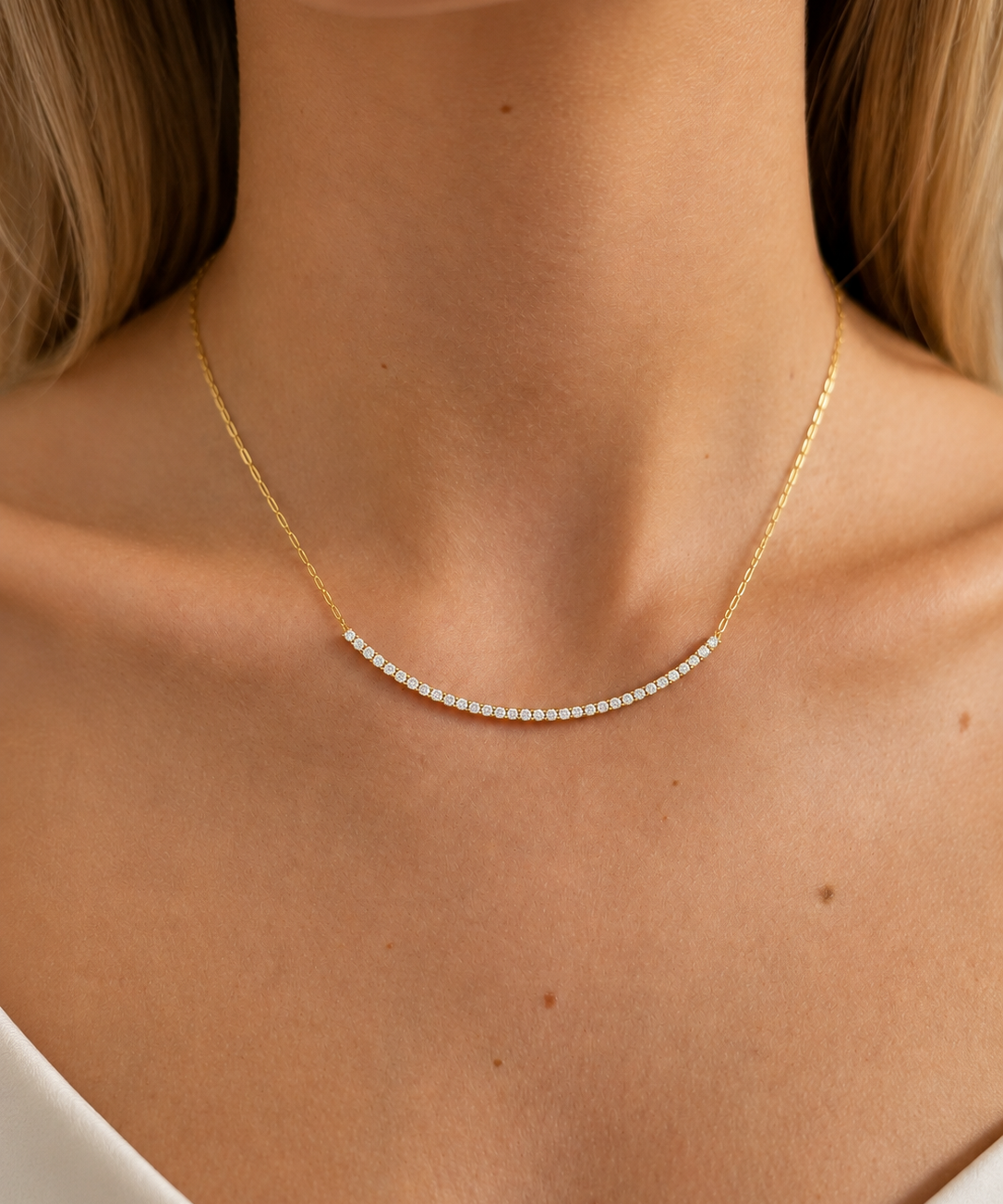 1.00ct Diamond 18K Gold Quarter Tennis Necklace