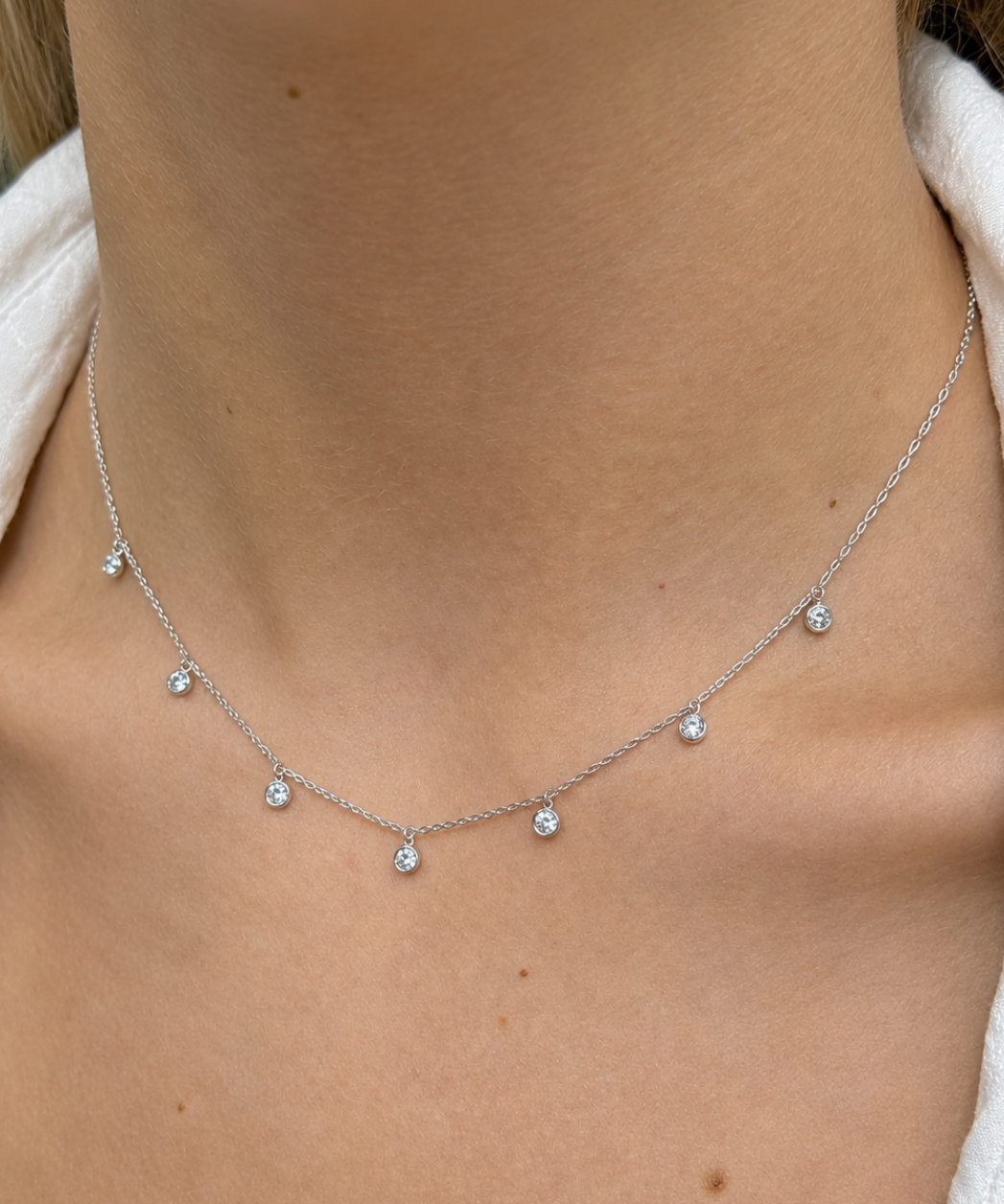 0.72ct Diamond 18K Gold Bezel Drop Stationed Necklace