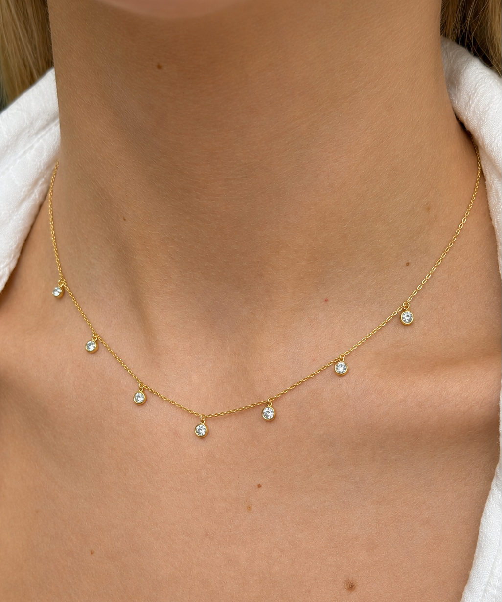 0.67ct Diamond 18K Gold Bezel Drop Stationed Necklace