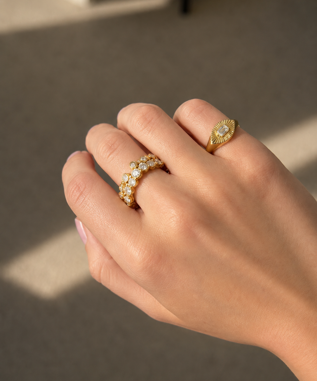 0.31ct Diamond 18K Gold Fluted Signet Ring