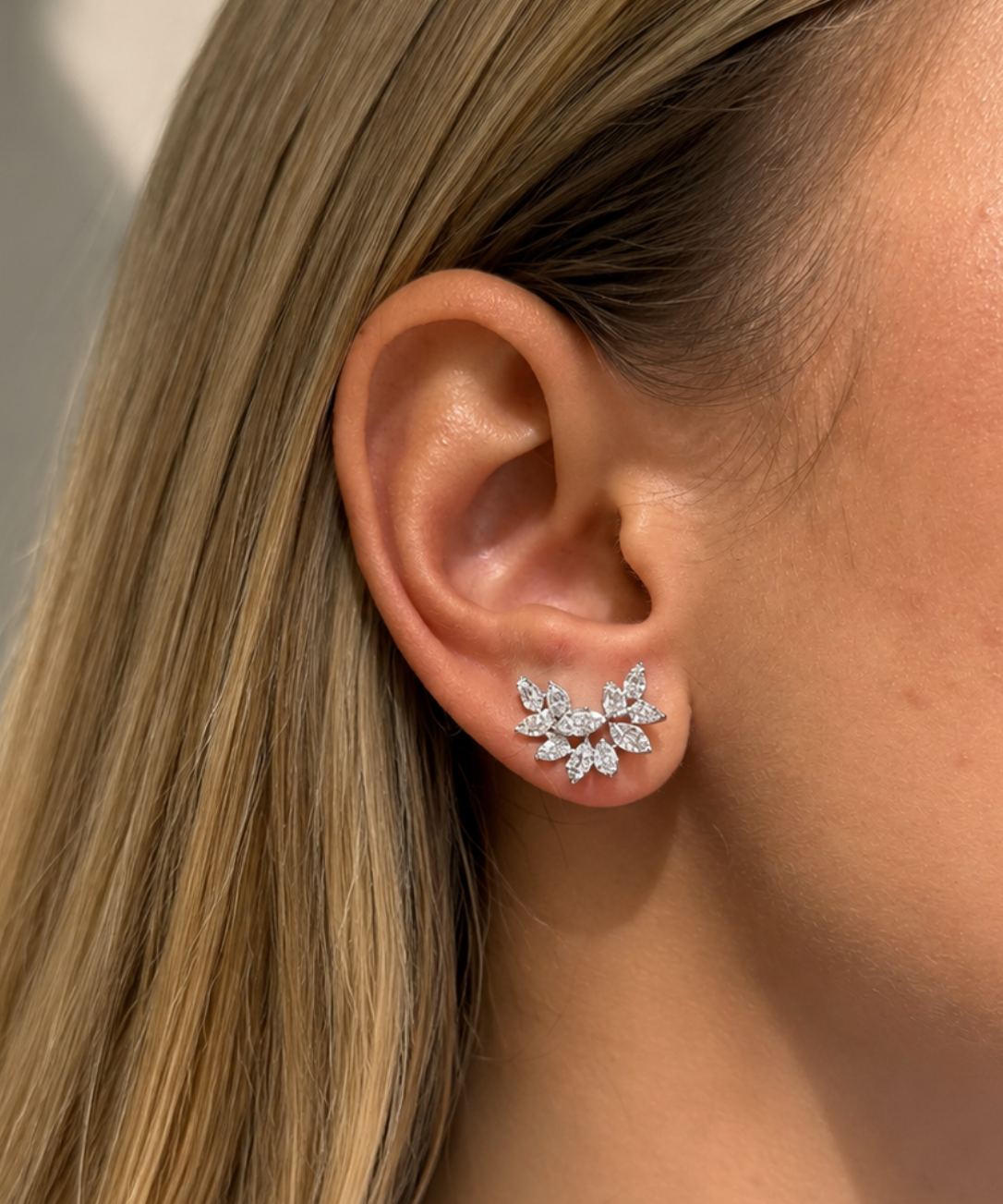 0.65ct Diamond 18K Gold Cluster Climber Earrings
