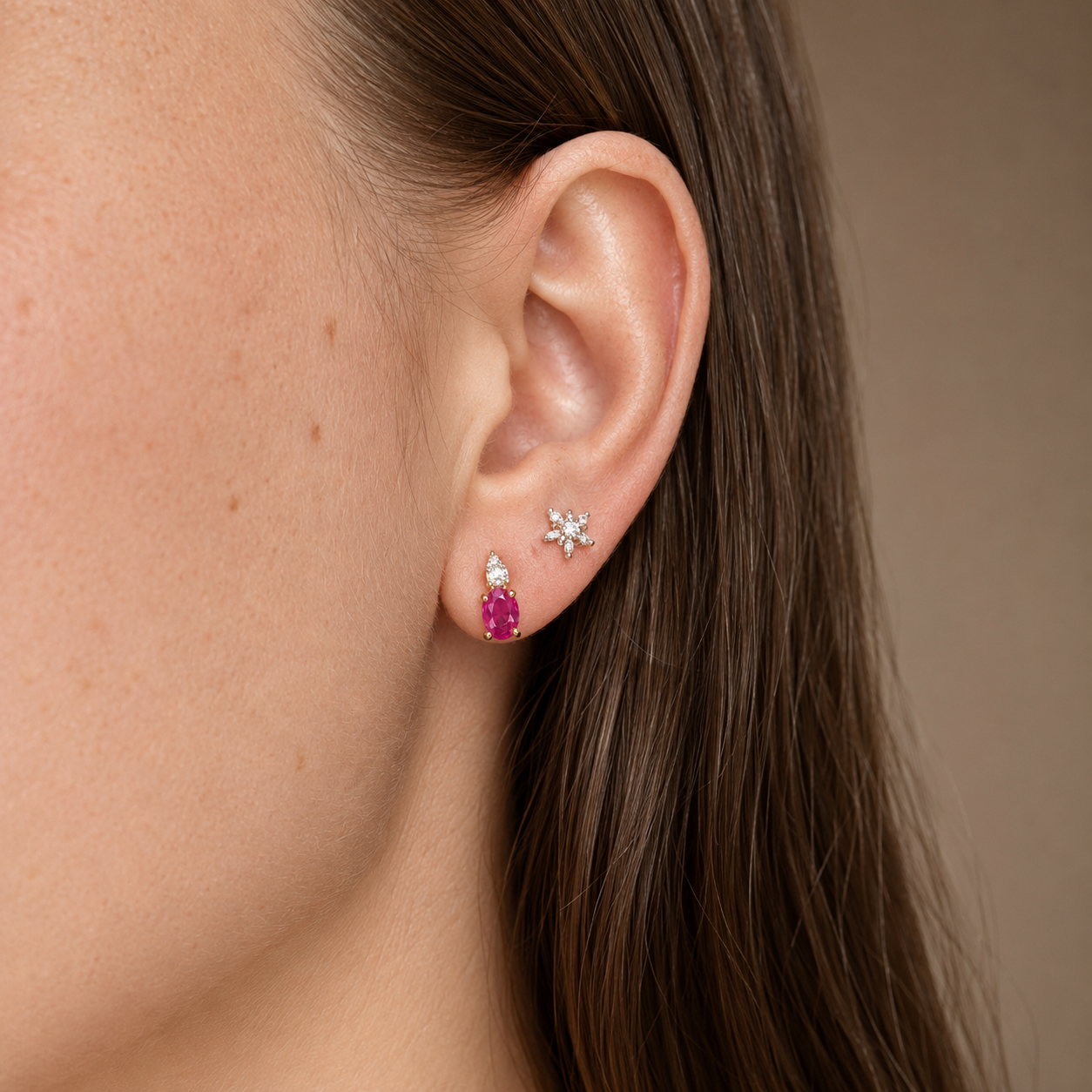 0.80ct Diamond Ruby 18K Gold Earrings