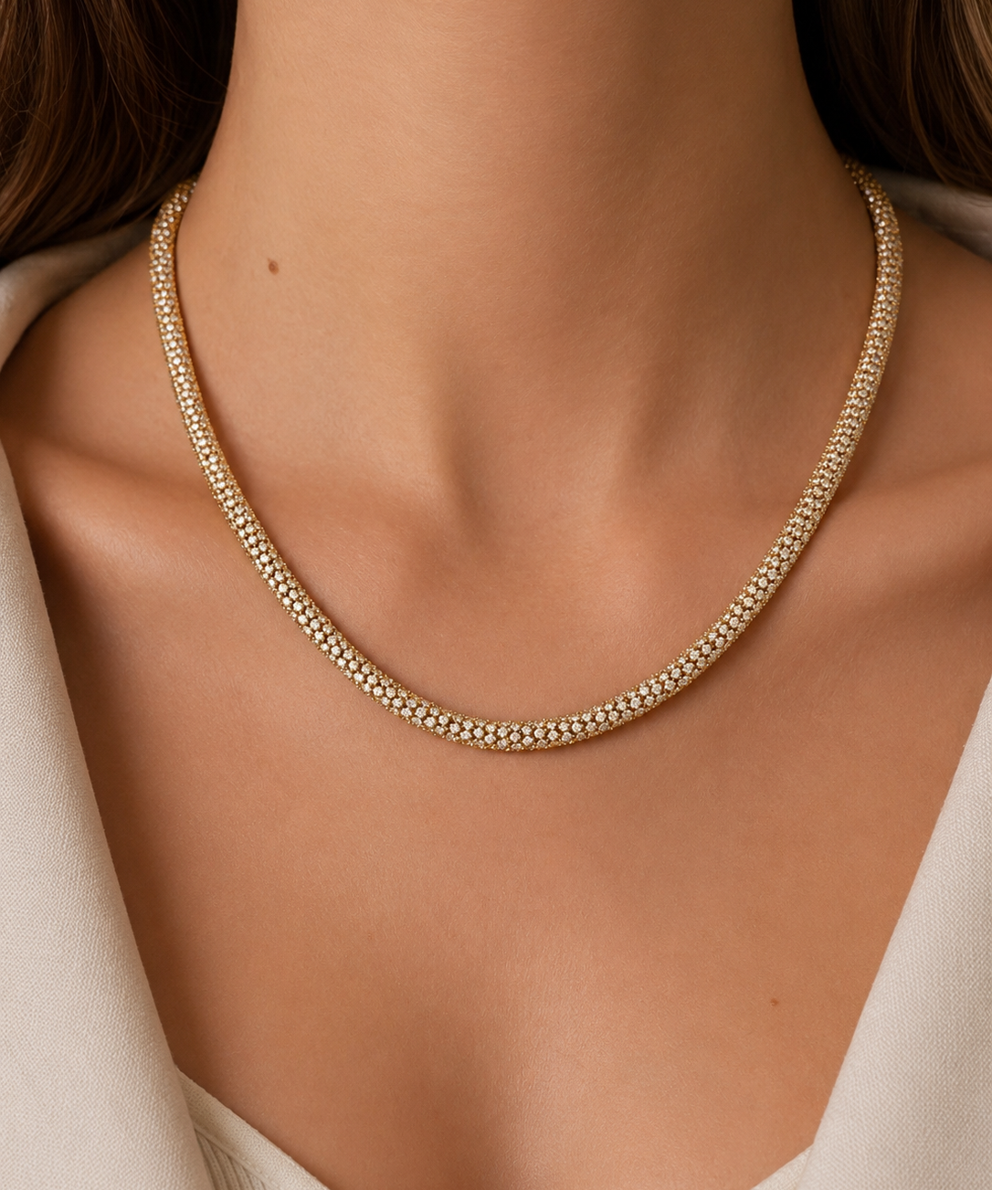 21.91ct Diamond 18K Gold Rope Necklace