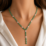 12.78ct Diamond Emerald 18K Gold Lariat Necklace