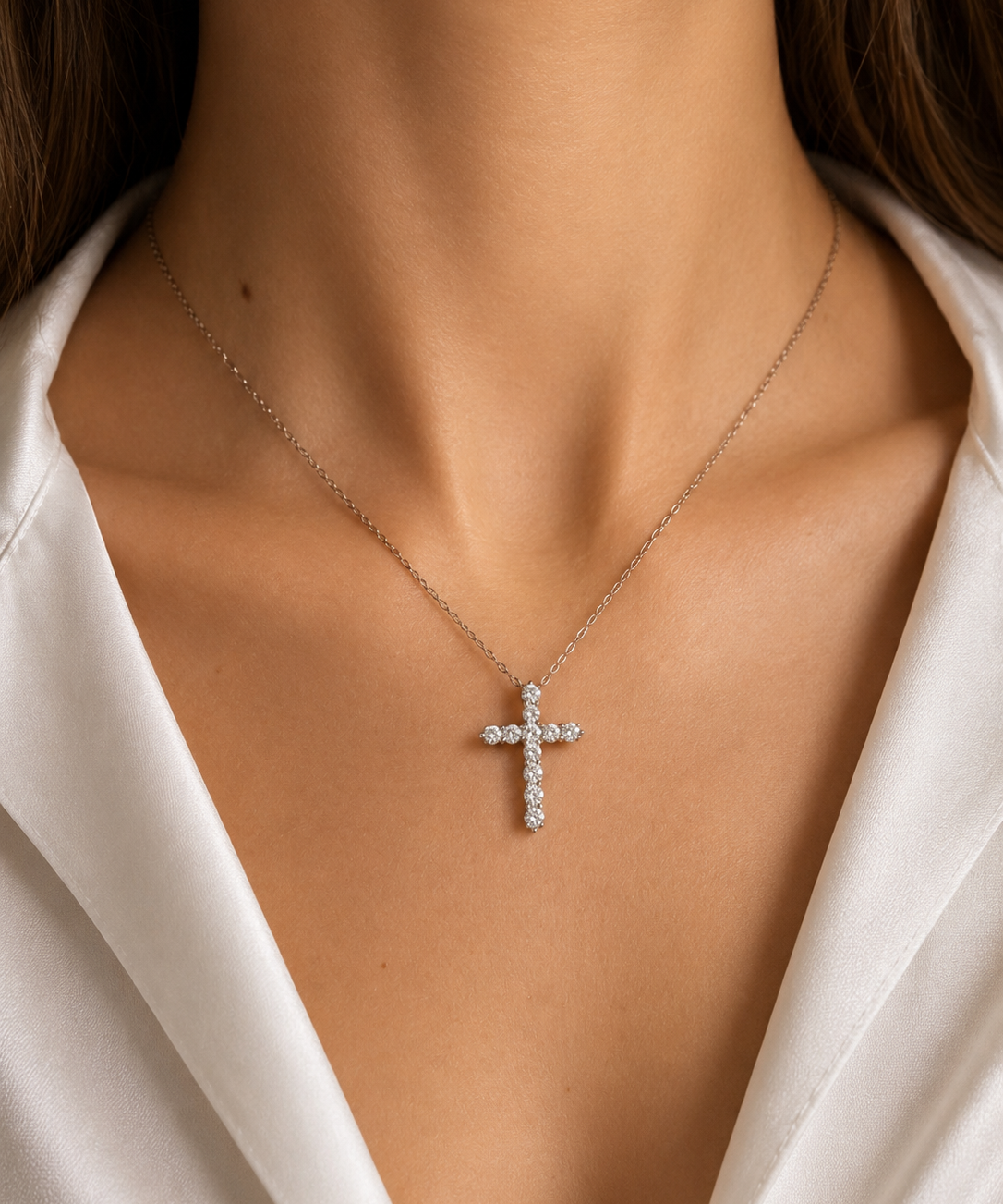 1.50ct Diamond Platinum Cross Pendant Necklace