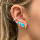 3.06ct Diamond Turquoise 14K Gold Climber Earrings