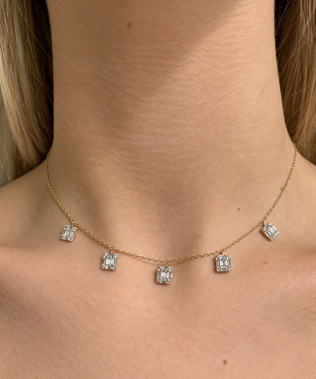 1.13ct Diamond 18K Gold Stationed Illusion Dainty Necklace