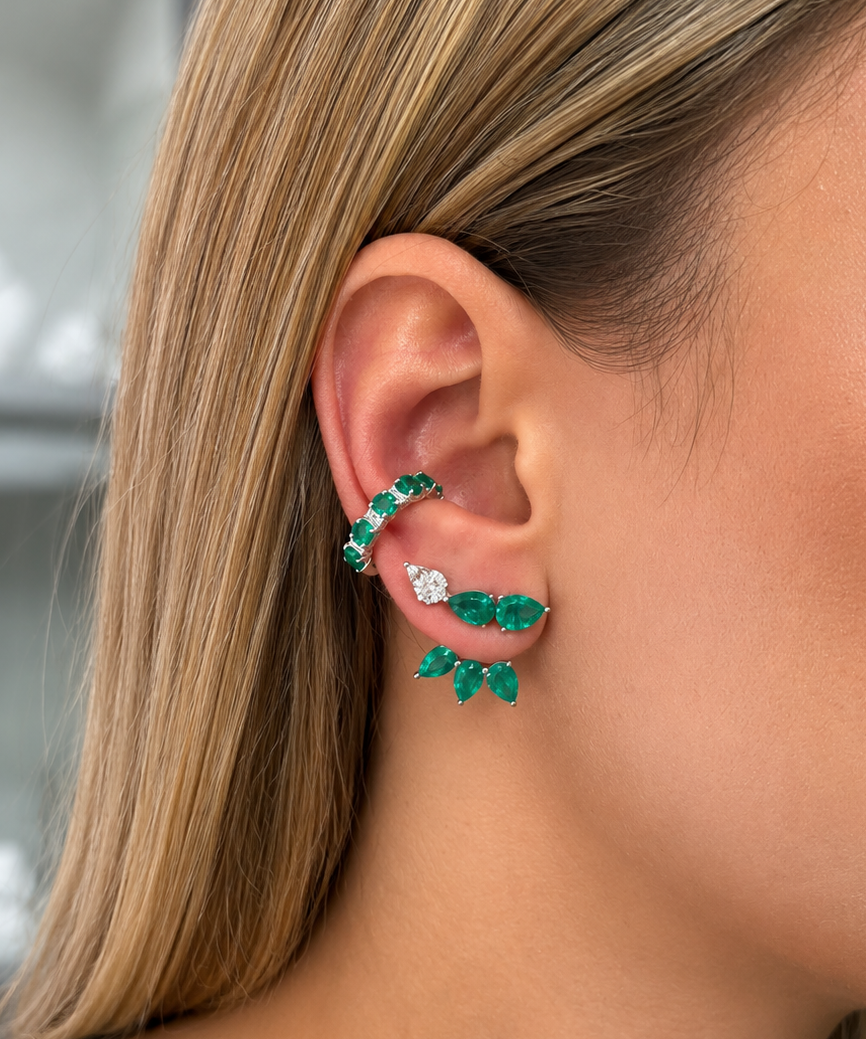 1.95ct Emerald Diamond 18K Gold Statement Ear Cuff
