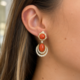 10.56ct Diamond Coral 18K Gold Statement Drop Earrings