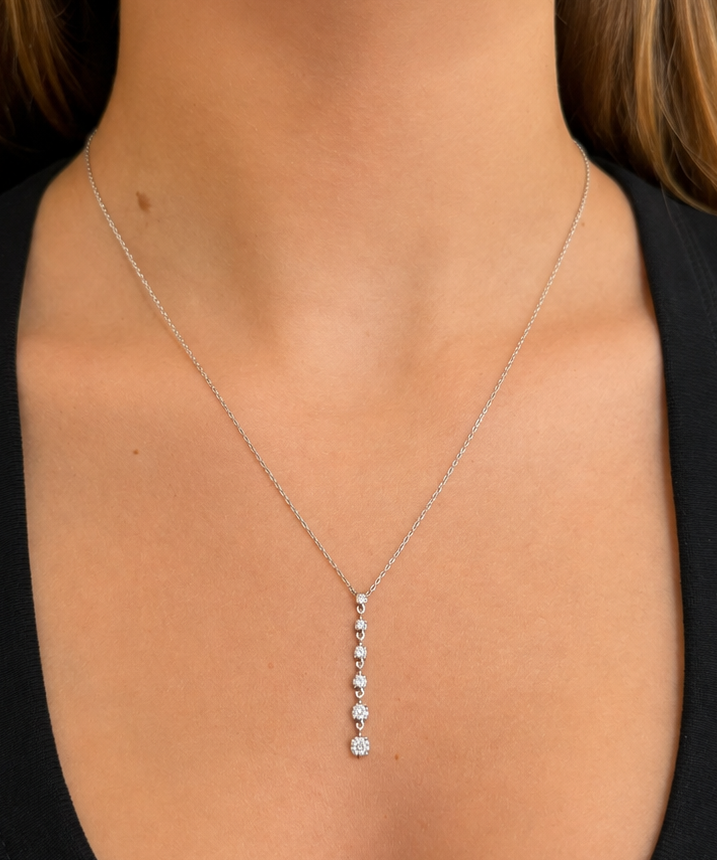 0.38ct Diamond 18K Gold Button Back Lariat Necklace
