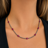 9.50ct Diamond Ruby 18K Gold Stationed Tennis Necklace