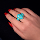 17.02ct Diamond Turquoise 18K Gold Cocktail Ring